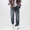 American high street washed jeans men's versatile vie style loose straight trousers trendy wide-leg trousers denim
