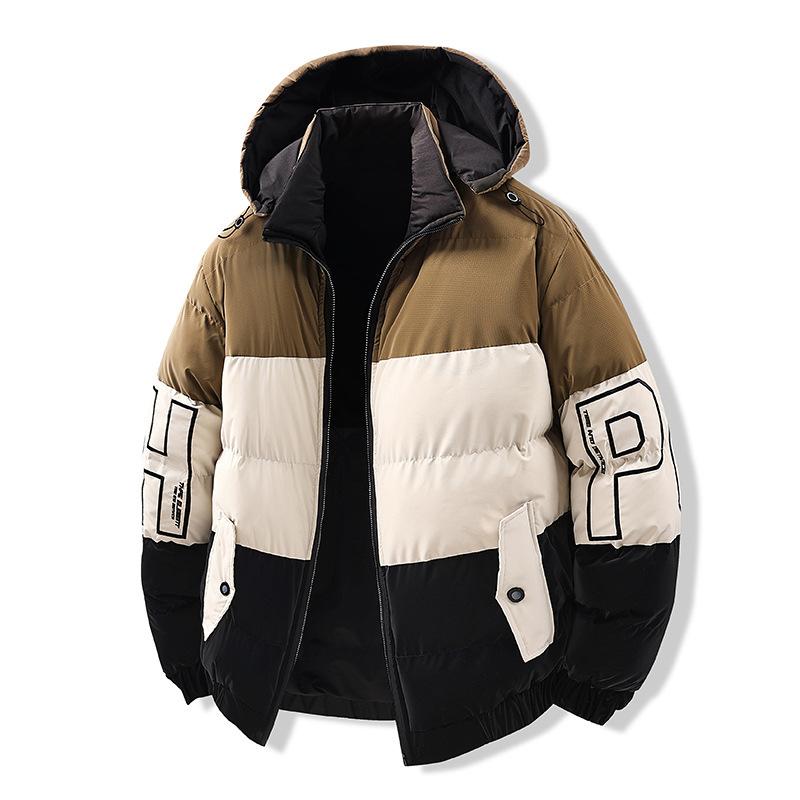 Cotton Jacket Men's Winter Contrast Color Casual Trend Loose Removable Hat Student Cotton Jacket Hooded Jacket Men