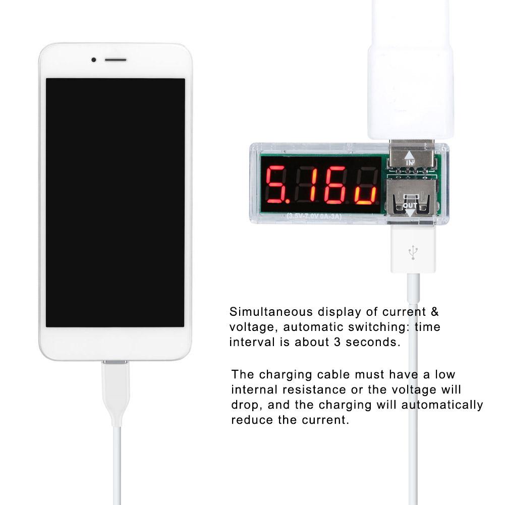 2PCs USB Detector Current Voltage Tester Voltmeter Ammeter Portable for Mobile Phone ChargersWhite