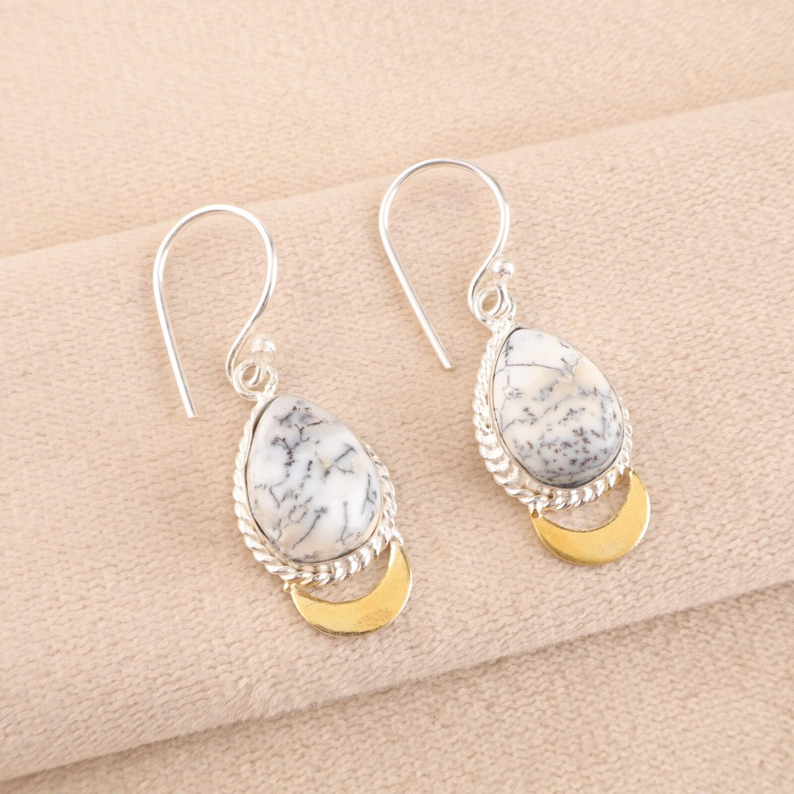 

Дендритовый Опал Драгоценный Камень 925 Стерлинговое Серебро Ювелирные Изделия Серьги 1,5 Юбилейный Подарок EE-162-25