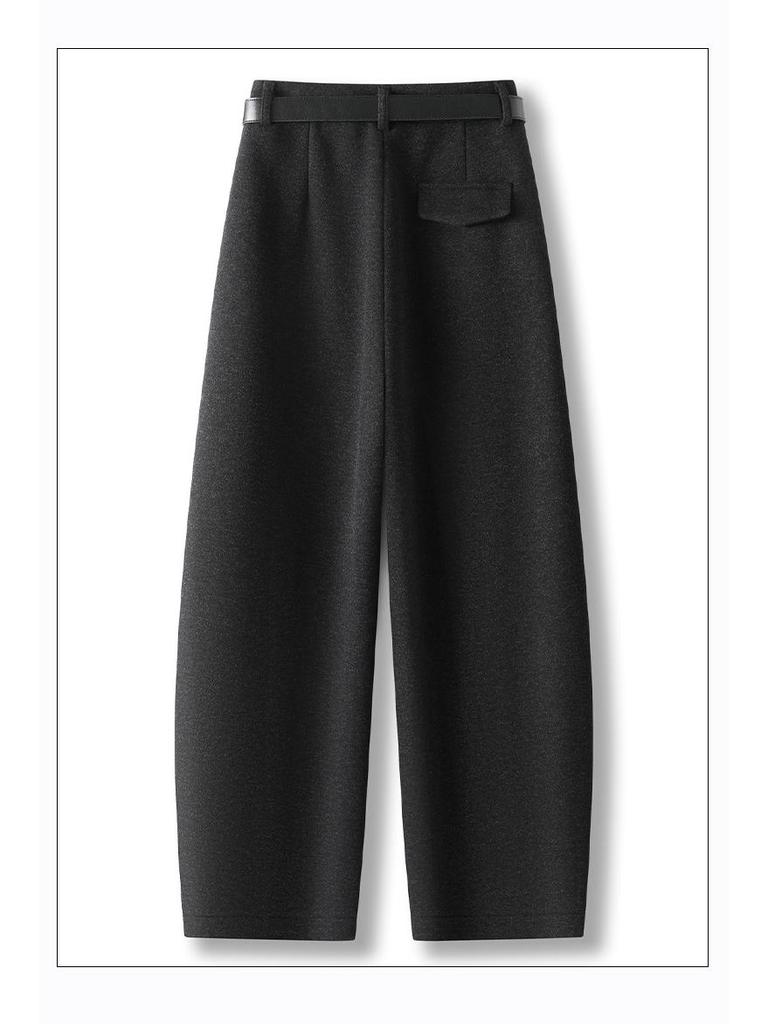 Women's Off-White Velvet Woolen High-Waist Slimming Wide-Leg Pants - Autumn/Winter 2025 Collection