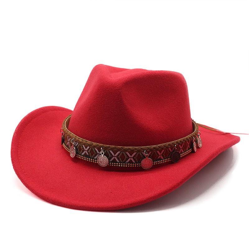 Western Cowboy Wool Felt Fedora Hat With Sun Protection For Men And Women красный