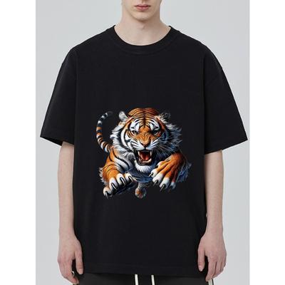 Camiseta com Estampa de Tigre Preto Animal Print para Uso Casual