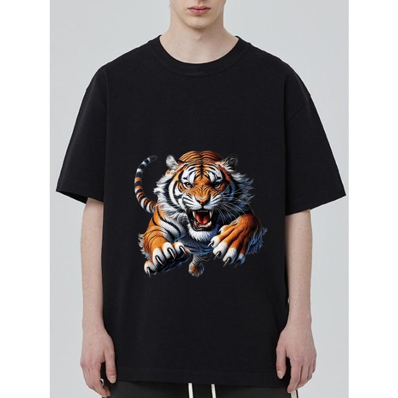 Tiger Graphic T Shirt Black Tiger Animal Print for Casual Wear