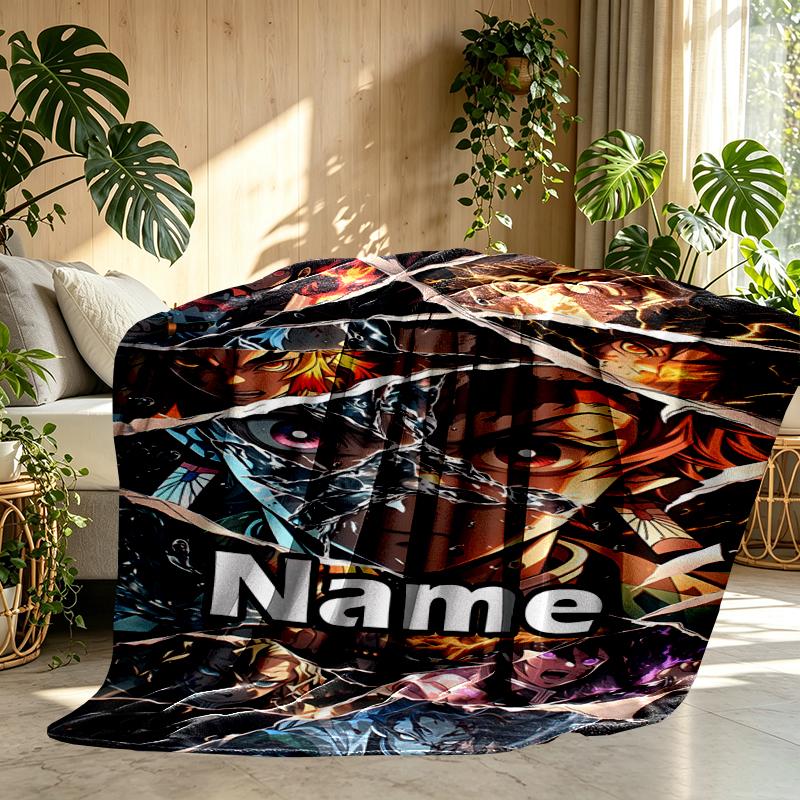 Custom Name Personalized Demon Slayer Print Blanket, Home Decor, Bedroom, Sofa, Camping, Couch, Gifts for Birthday Christmas