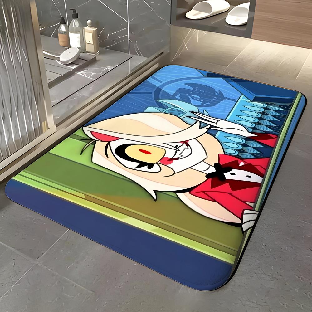 show H-Hazbin Hotel Floor Mat Soft Flannel Entrance Door Mat Non Slip Absorbent Bathroom Bedroom Floor Rug