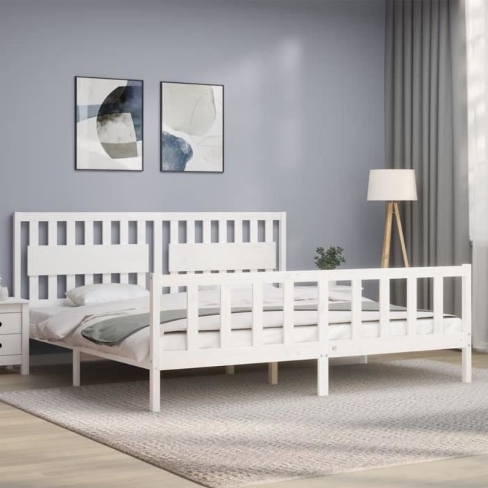 VidaXL Bed Frame with Headboard White 200x200 Cm Solid Wood 3192447