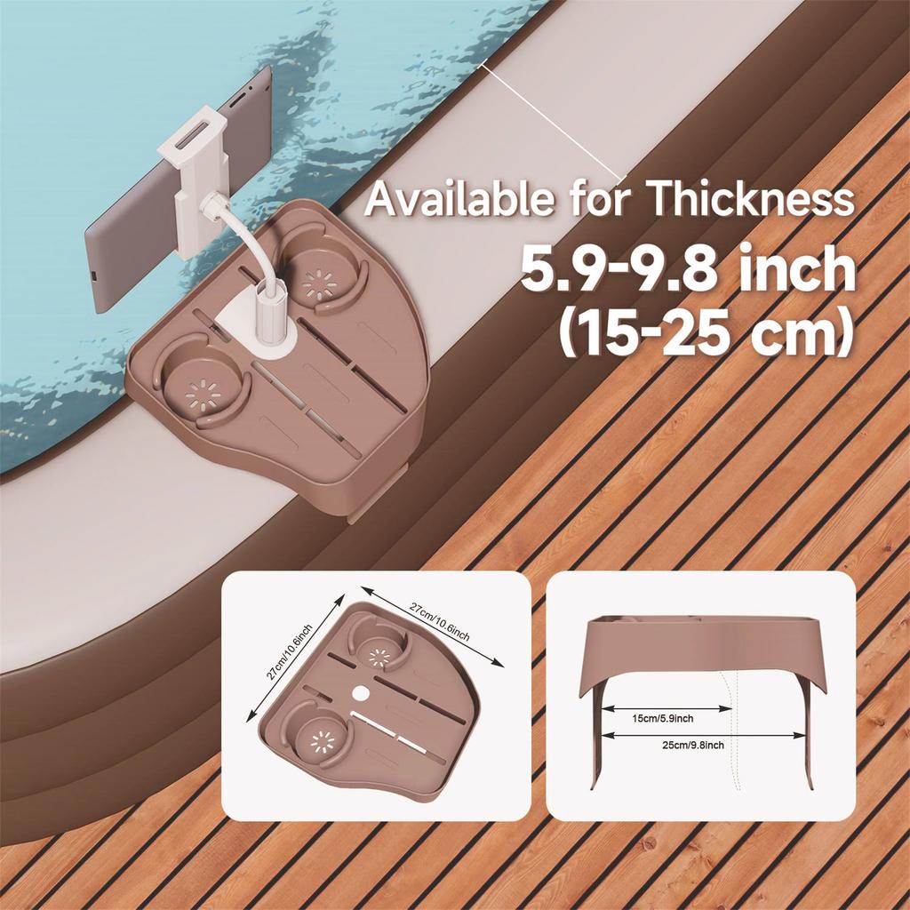 3-in-1 Pool and Hot Tub Holder with Cup Holder and Phone Stand, for Drinks, Tablet, Accessories