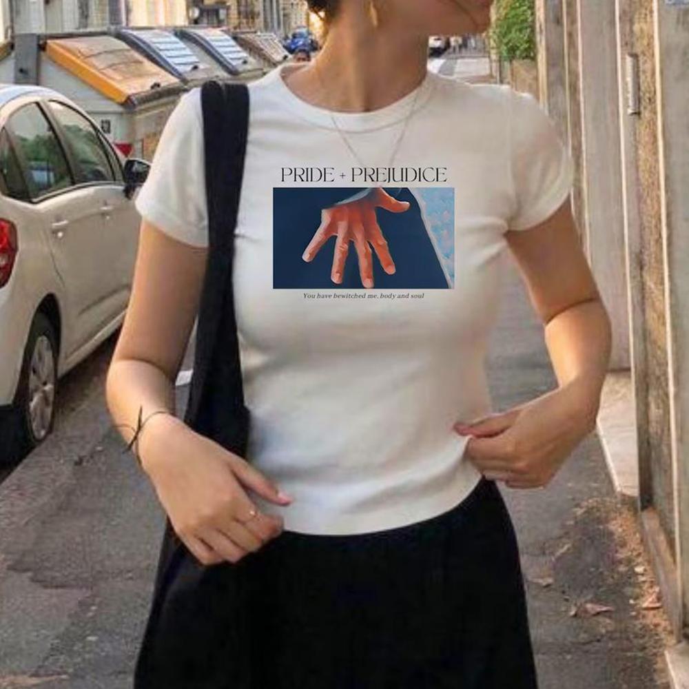 Tričko Pride and Prejudice Scéna s flexem ruky Y2K 90s Tričko Jane Austen Literární tričko Pemberley Milovník knih Tričko Feministické Booktok