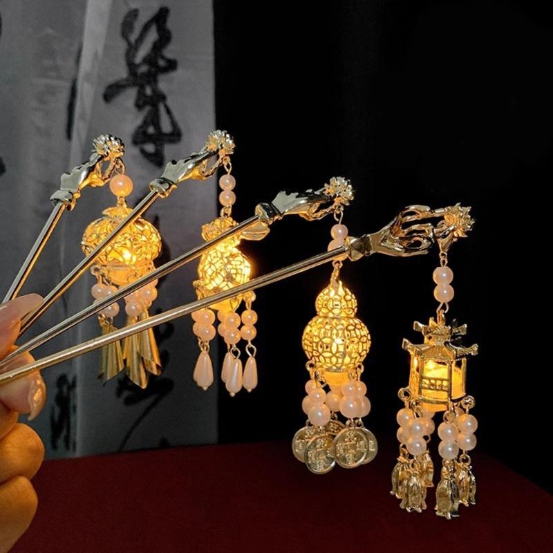 Elegant Hairpin With LED Light Ancient Chinese Style Hair Stick Styling Accessory For Women Traditional Hairstyles