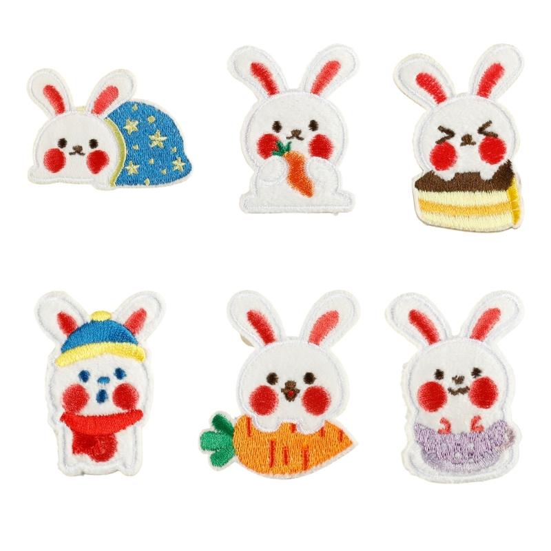 

6 Pcs Plush Rabbits Decorative Patches Lovely Animal Iron On Patches Embroidered Patches Repair Patches Sew On Patches 1