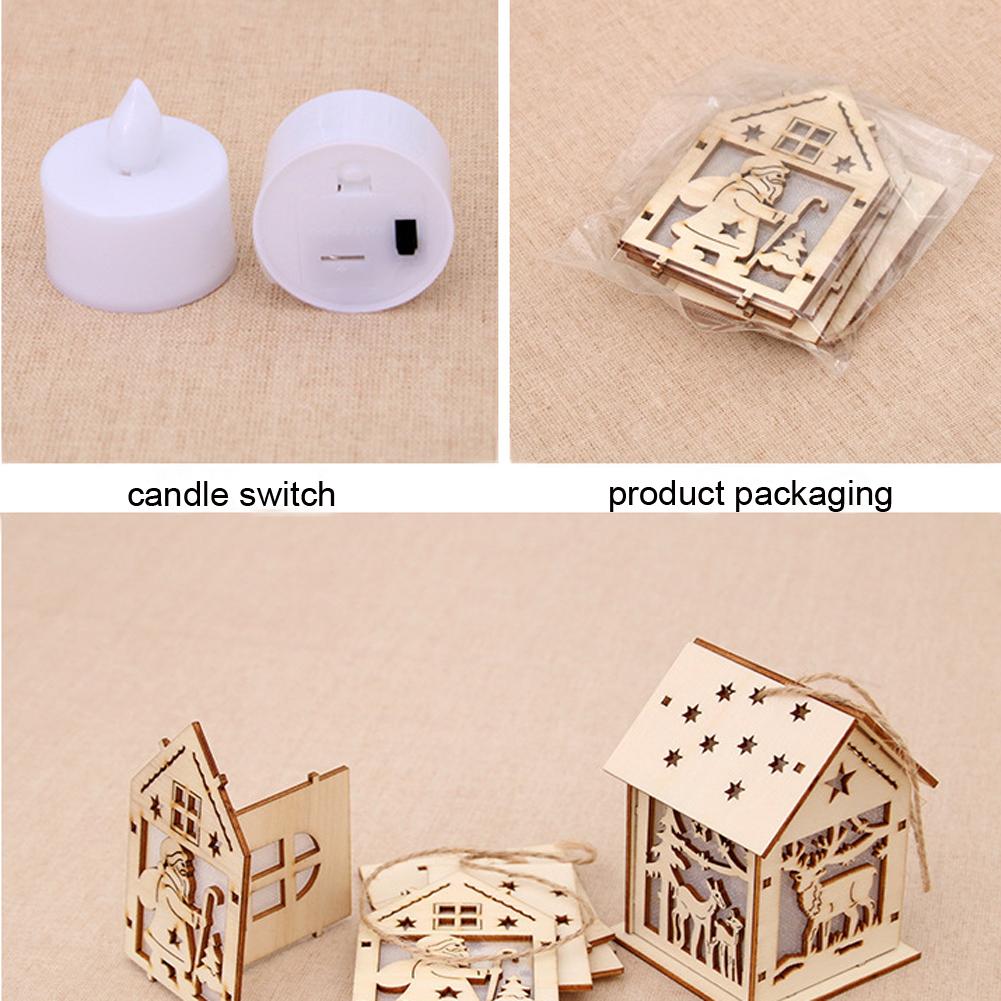 Christmas Tree Ornament, 2pcs Wooden Luminous Pendant Christmas Creative Small House Pendant for Xmas New Year  Home Party Decor