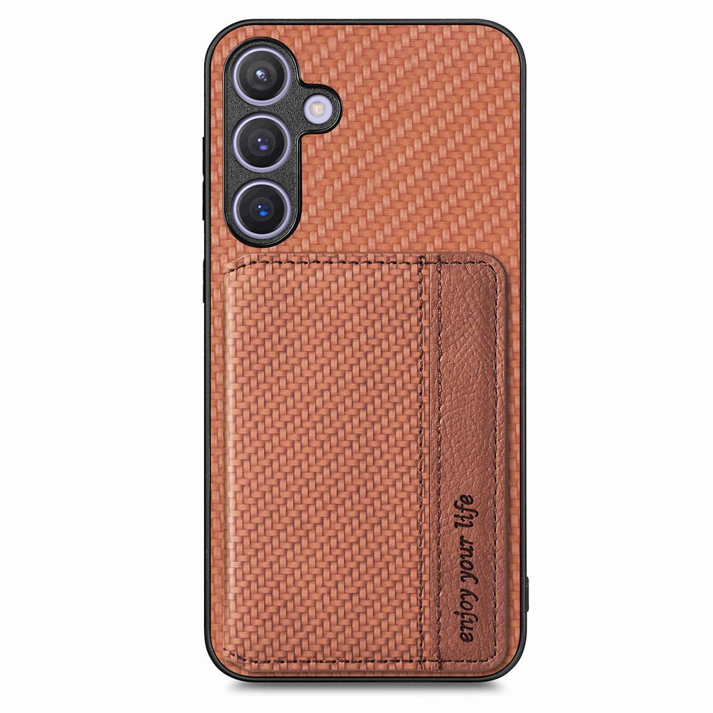 For Samsung Galaxy S25 Case RFID Blocking Carbon Fiber Leather Phone Back Cover with Card Holder