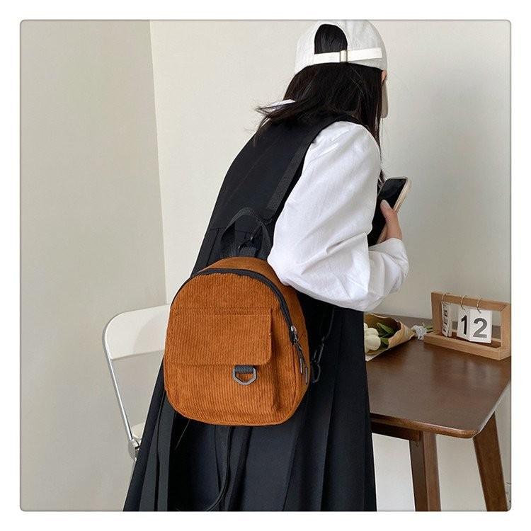 Trendy Fashionable Mini Backpack For Stylish Girls In Soft Corduroy Fabric