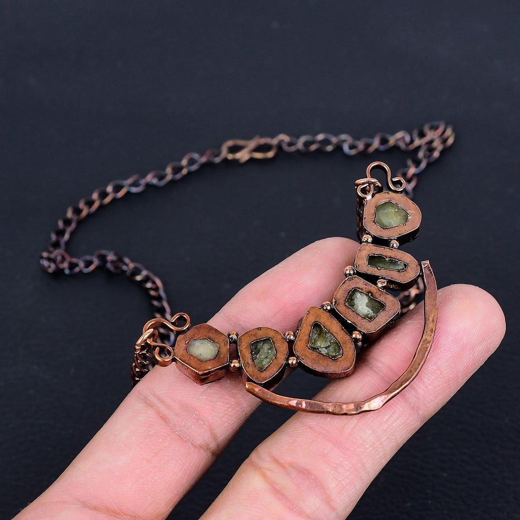 Green Tourmaline Necklace, Gemstone Copper Electroformed Jewelry Necklace, Handmade Jewelry, For Anniversary Gift