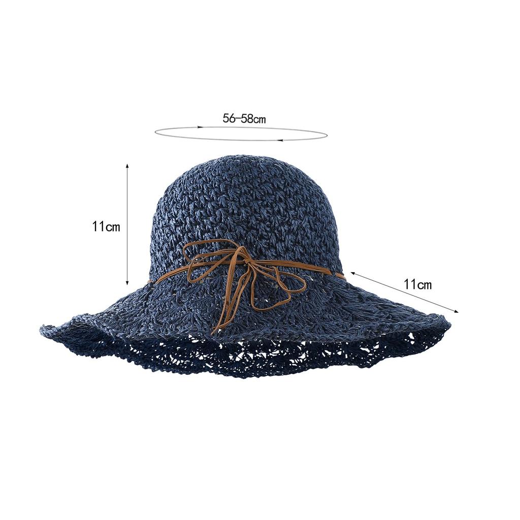 Straw UV Protection Wide Brim Sun With Actress Sun For Navy Blue [LONTG] Hat, Hat, Women's, Hat, Hat, Handmade, Ribbon, Hat, Breathable, Cool,