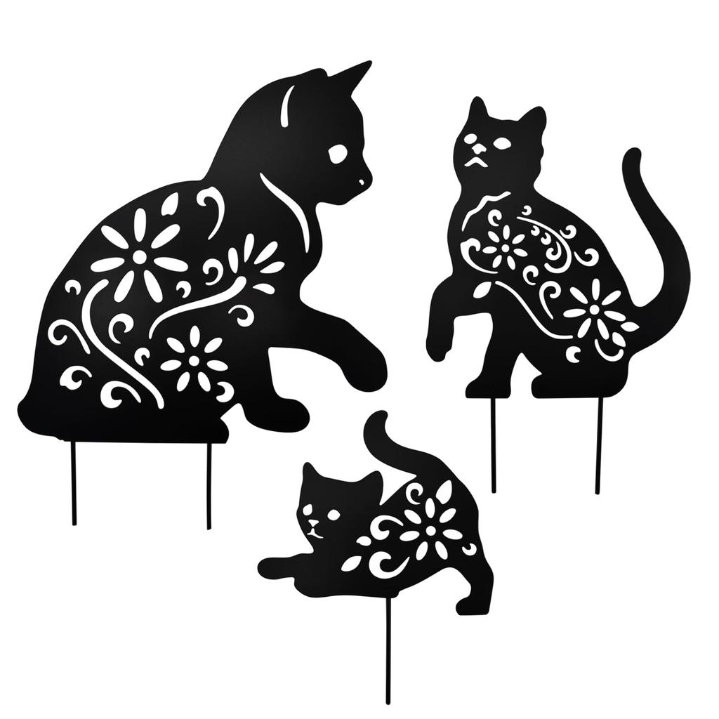 MrMrKura Gardening Goods Cat Metal Garden Ornament Plate Cat Garden Figurine Garden Ornament Openwork Iron Outdoor Garden Object Gardening Supplies