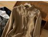 Hong Kong Style Embroidered Cotton Linen Shirt - Artistic Retro Casual Top for Women, Spring/Autumn 2025.