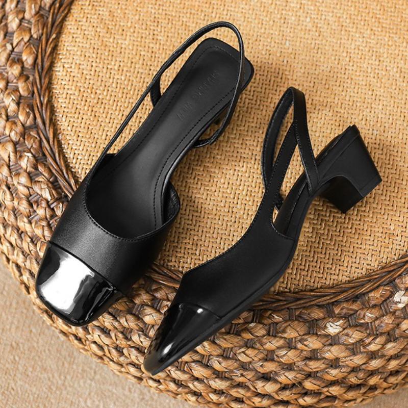 Fashion Black Square Toe Mid Heel Pumps Women Fashion Back Strap Brand Designer Shoes Elegant Cozy Commuter Office Shoe Zapatos De Mujer