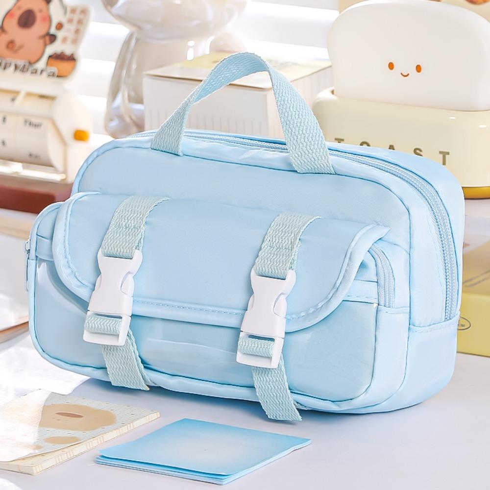

New Handheld Pencil Case Flip Cover Design Large Capacity Stationery Pouch Portable Pen Bag Students синій