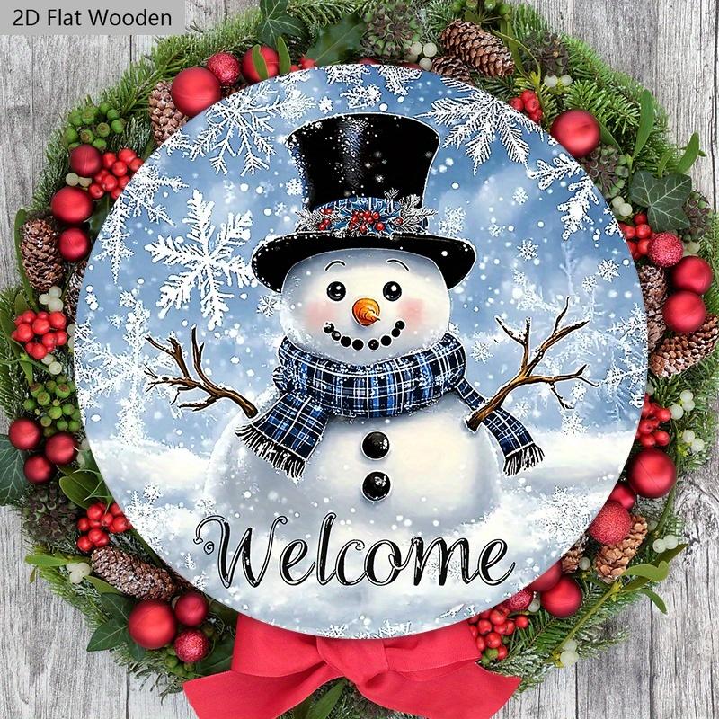 Rustic Christmas Wooden Sign with Adorable Snowman Pattern - Navidad Welcome Sign for Front Door, Wall Hanging Decor - Ideal Christmas Decoration