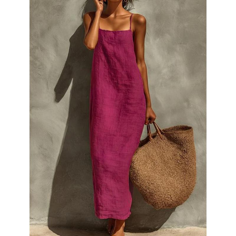 European and American new suspender square collar design classic bohemian vacation style dress women