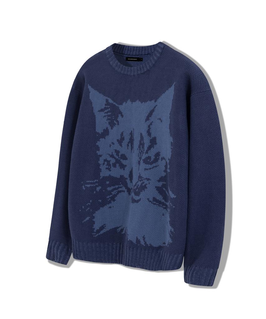 IUGAMAKARAS Cat Graphic Distressed Knit (Blue)