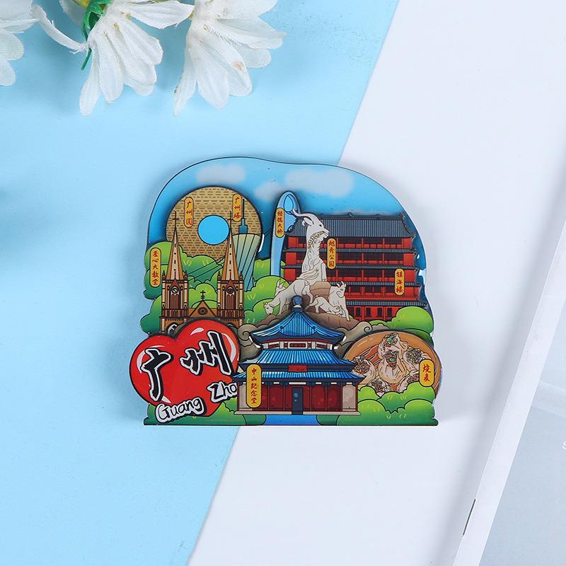 National City Scenic Cartoon Holz-Epoxid-Kühlschrankmagnet