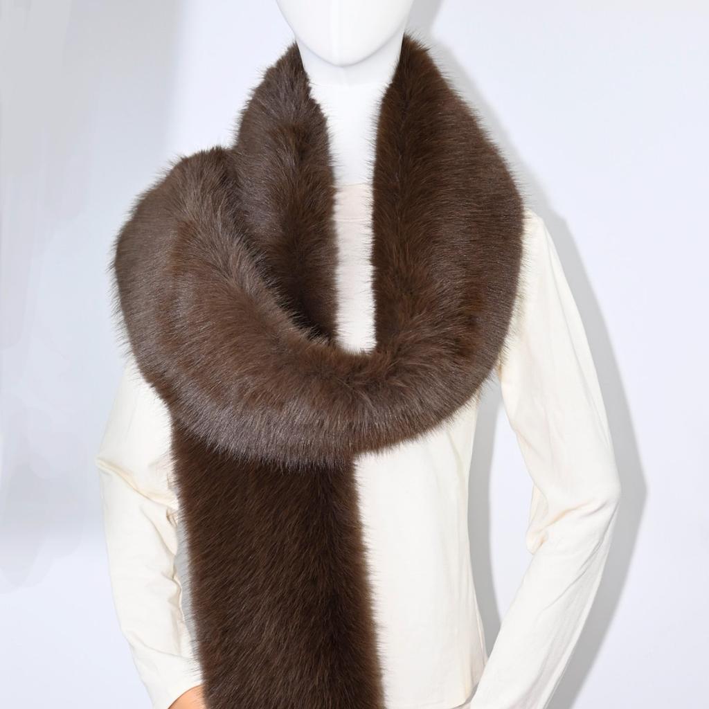 178*15cm Double-Sided Plush Women's Faux Fur Collar Scarf Wrap Winter Neck Warmer Collar Ladies White Scarf