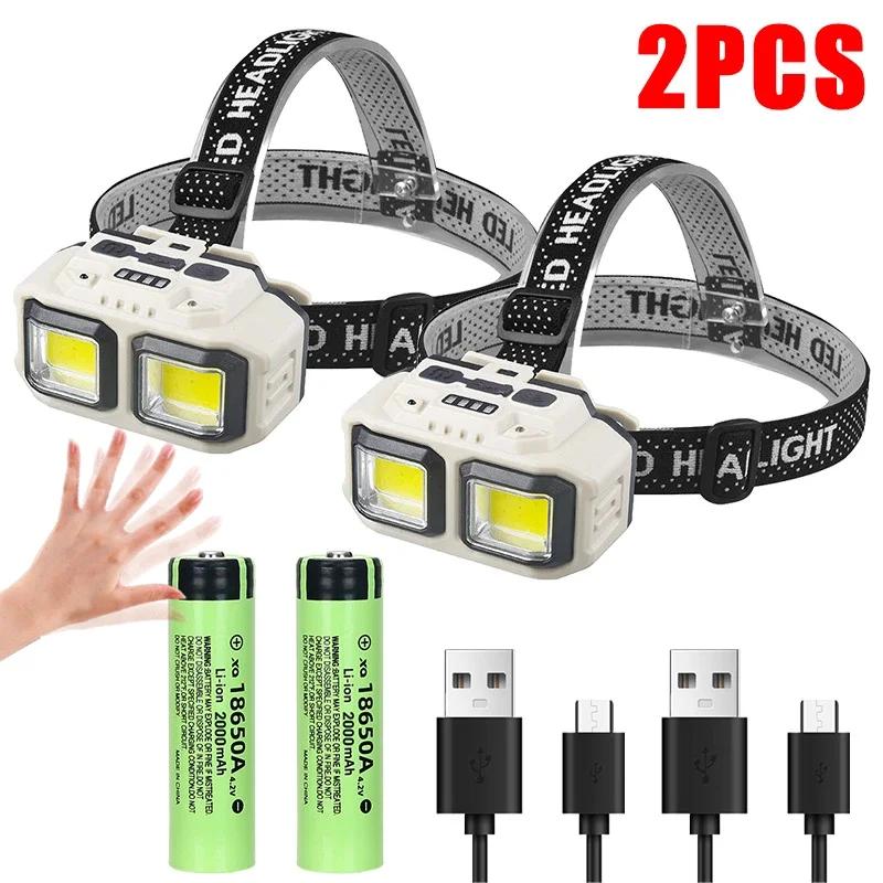 Powerful COB Headlamp Torch USB Rechargeable Flashlight Headlight Waterproof Head Light Camping Fishing Mining Light Lamp Torch