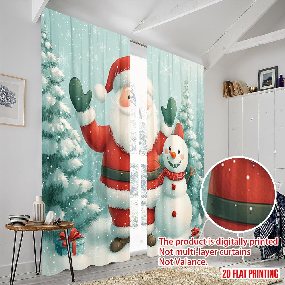 2pcs,2D plane printing Popular Curtain Panels Cute Santa Snowman Christmas Winter (3) 100% Polyester (without rod) Room Decor