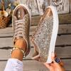 Fashion Women Sneakers 2025 New Fashion Glitter Leather Flat Shoes Big Size Shoes Woman Comfort Lace-up Casual Sneakers Zapatos De Mujer
