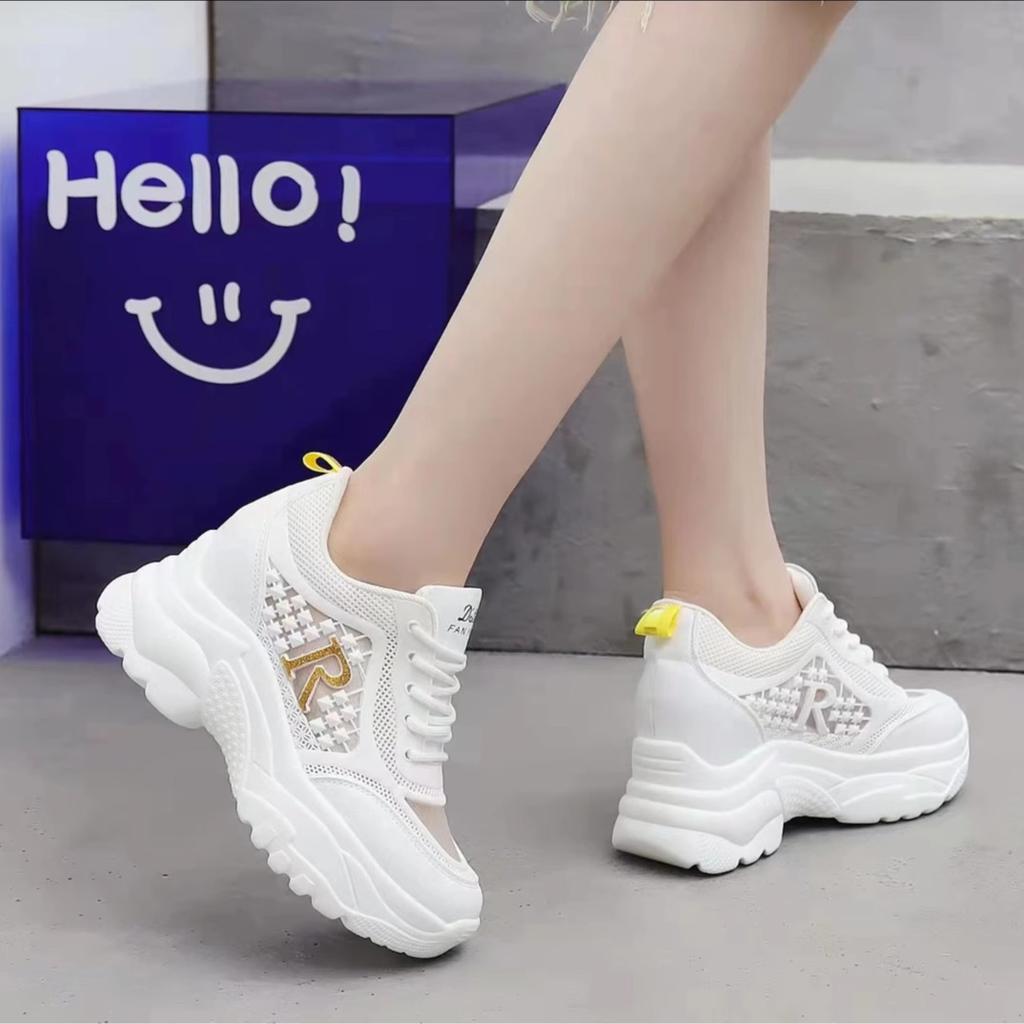 Thick-soled dad shoes women's summer mesh hollowed-out heightening casual sports shoes