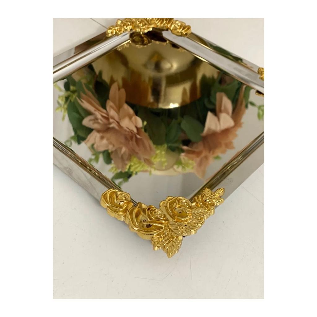 Silver Gold Detailed 18/10 Steel Coffee Presentation Tray 1 Piece