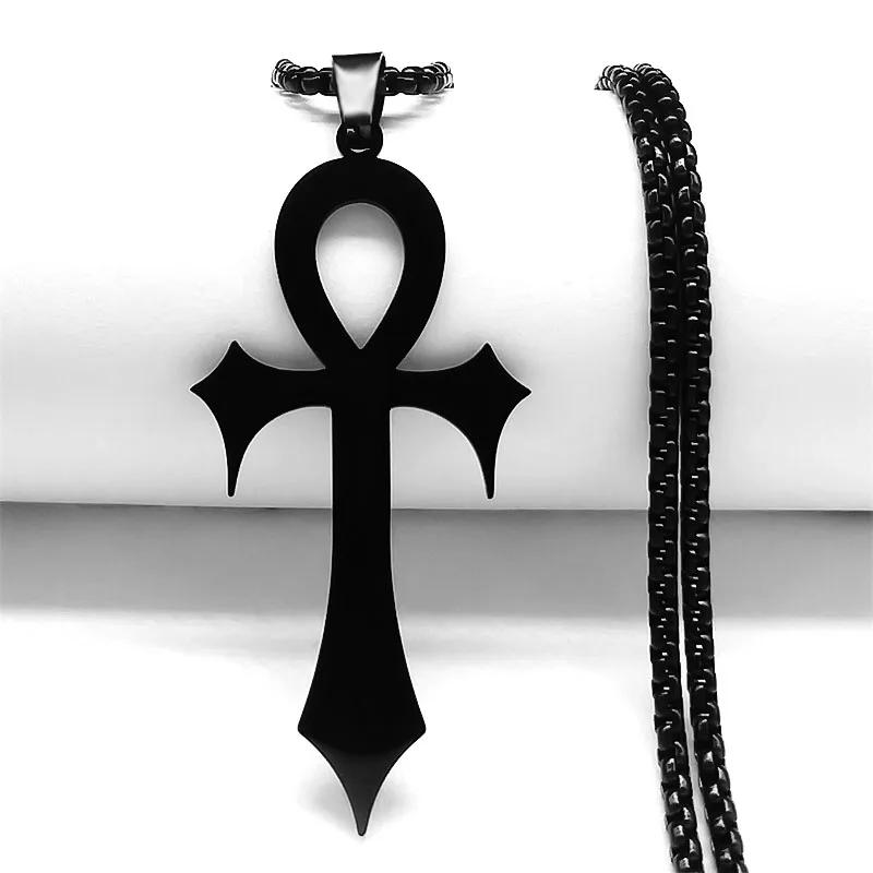 Vintage Retro Amulet Talisman Ankh Cross Pendant Necklace Women Egypt Egyptian Key Life Religious Chain Jewelry Gift Stainless Steel