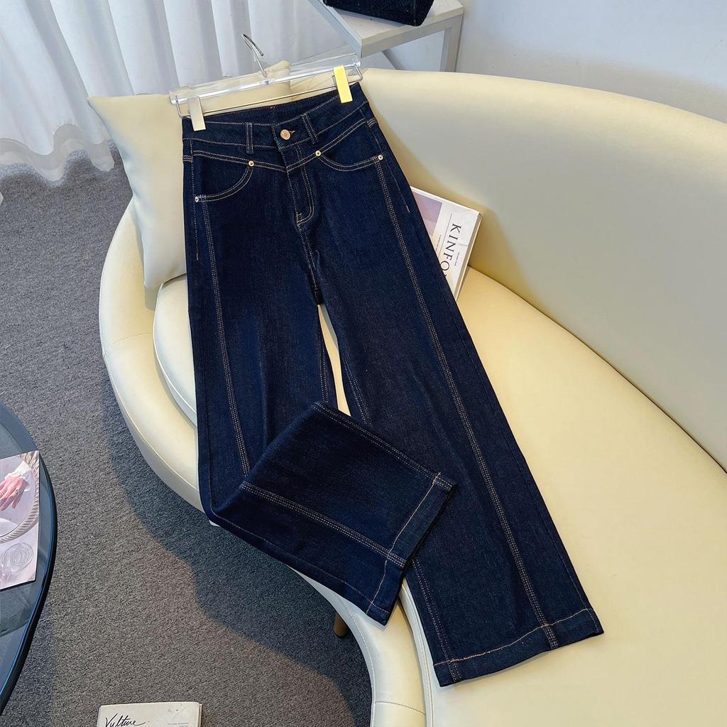 Women's High-Waisted Loose Slimming Floor-Sweeping Jeans - Trendy Straight-Leg Pants for Spring and Autumn 2025