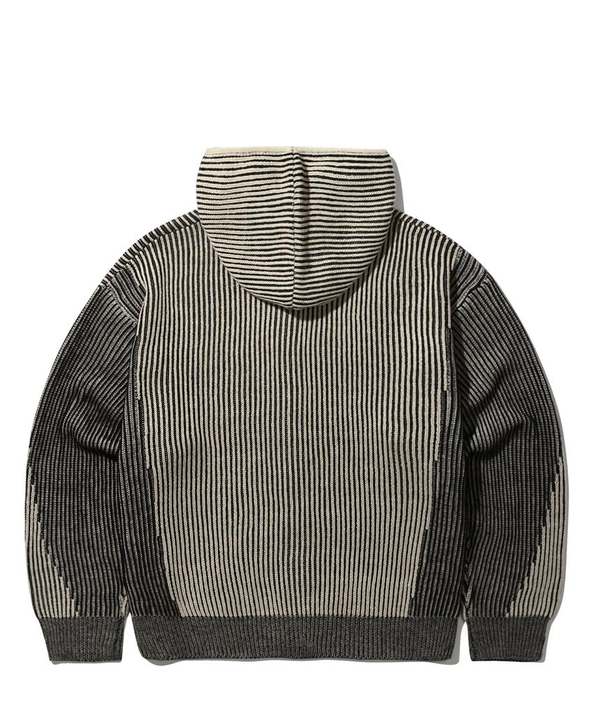TRILLION Washable Two-Tone Hooded Zip-Up Graphic Knit (Beige)
