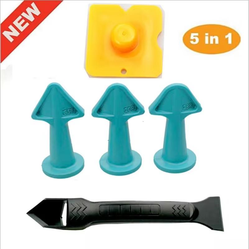 5Pcs Silicone Caulking Tools Sealant Applicator Finishing Tool Grout Remove Scraper Caulk Remover Glass Glue Angle Scraper 5 In1
