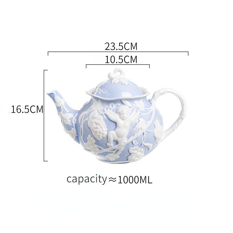 Angel Relief Retro Ceramic Teapot Tea Set Afternoon Tea Coffee Cup Plate European Palace Style Dish Kettle Set Household