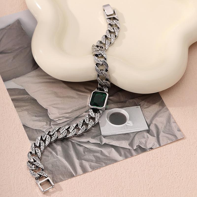 Hip Hop Sapphire Couple Jewelry Vintage Cuban Personality Couple Bracelet