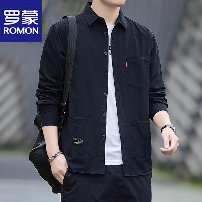 ROMON Men's Long-Sleeve Pure Cotton Business Casual Shirt