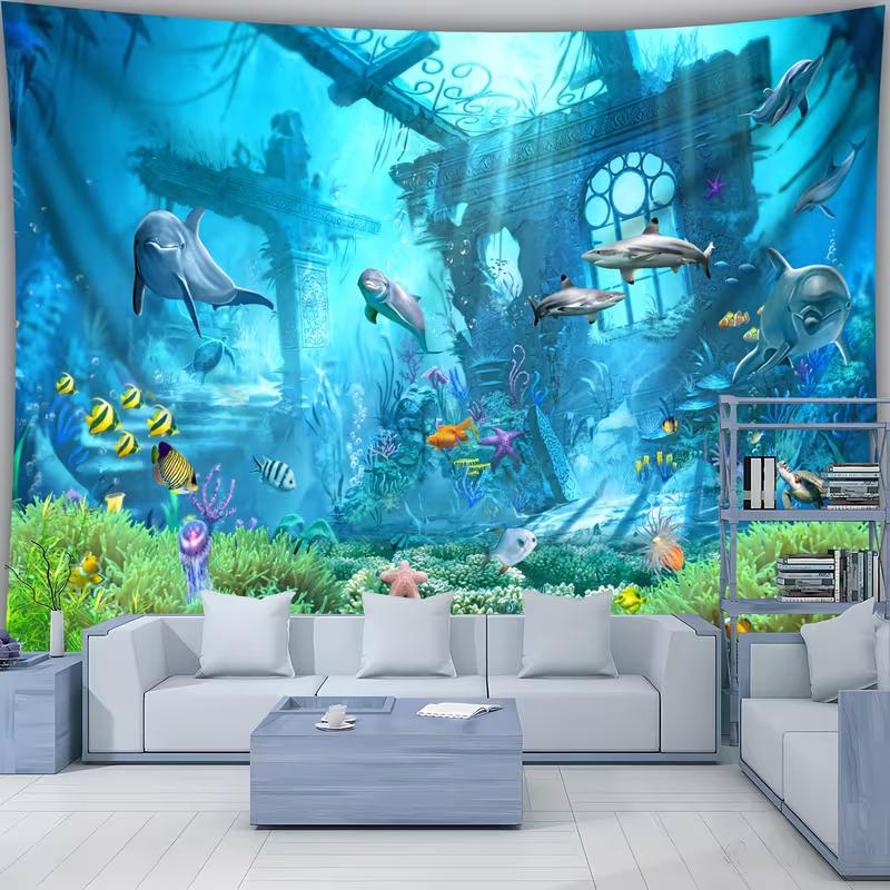 2D Coral Reef Underwater Tapestry for Aquarium & Ocean Party Photo Booth Background