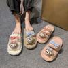 Comfortable and warm fluffy slippers season cartoon cute one-word women's cotton slippers