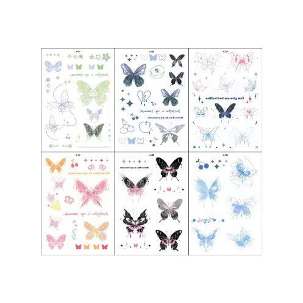 6pcs Crayon Tattoo Stickers Colorful Butterfly Tattoo Girl Fairy Long Waterproof Stickers Stick S9M6