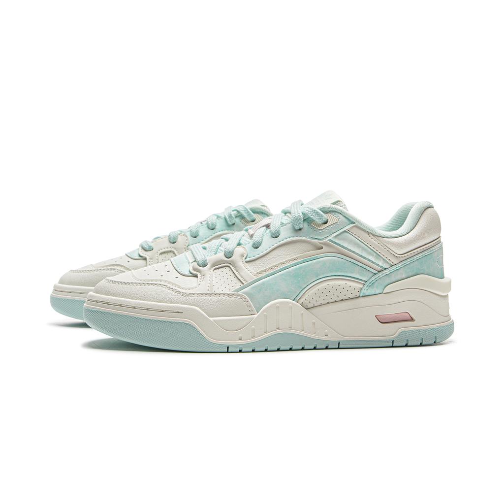 New LiNing Moon White 2.0 Slip Resistant Cushioning Wear Resistant Low Top Skateboard Shoes Women's White Blue AGCU276-12