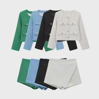 ZA Damen-Set mit strukturierten Schulterpolstern im europäischen und amerikanischen Stil, Jacke + Rock/Hosen