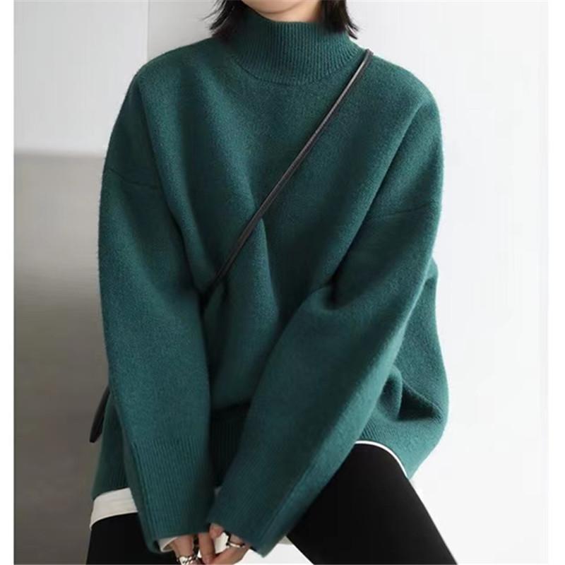 Half-high Neck Solid Color Lazy Wind Women's Sweater Autumn and Winter Loose Short Section Bottoming Knit Sweater Temperament Women's Thick