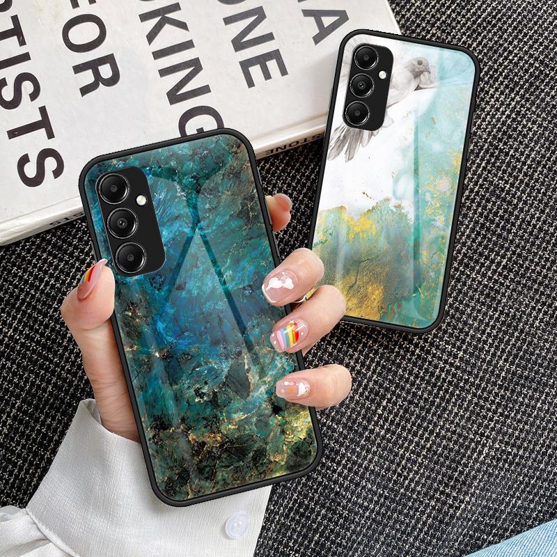 For Samsung Galaxy A05s 4G Cover Marble Pattern Phone Case Tempered Glass+PC+TPU Shell