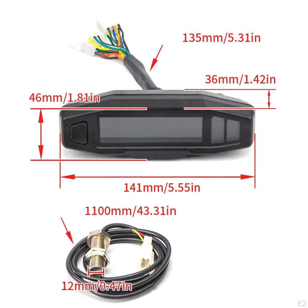 Motorcycle Digital LED Tachometer with Indicator Light RPM LCD Speedometer Dashboard for Replacement