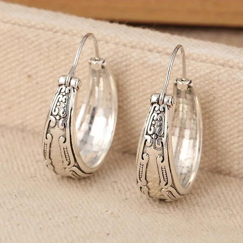 Geometric Vintage Patterned Hoop Earrings Creative Earrings Accessories for Women's Daily Parties Holiday  Jewelry Gifts